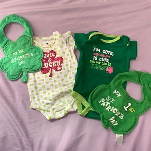 St Patrick Set of Two Twin Onesies and Two Bibs 0-3 months Girl